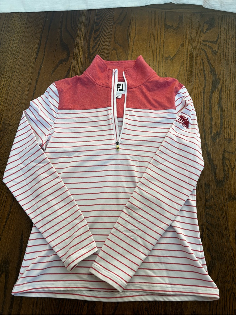 FootJoy White and Pink Striped Quarter-Zip Golf Pullover- PGA West logo